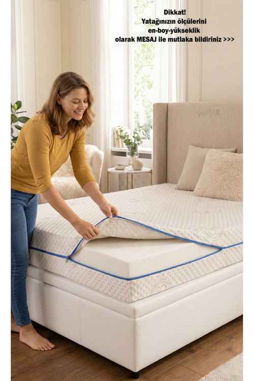 Cotton Premium Fermuarlı Yatak Kılıfı 80x190 Koruyucusu %100 Pamuklu Kılıf Kapitone Tek Kişilik