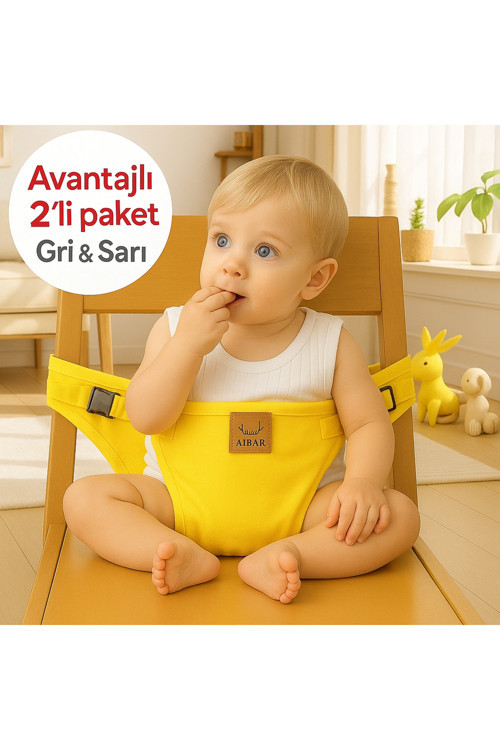2'li Taşınabilir Güvenli Mama Sandalyesi -Aibar Marka, Sarı & Gri Renk ( TAŞIMA KESELİ )