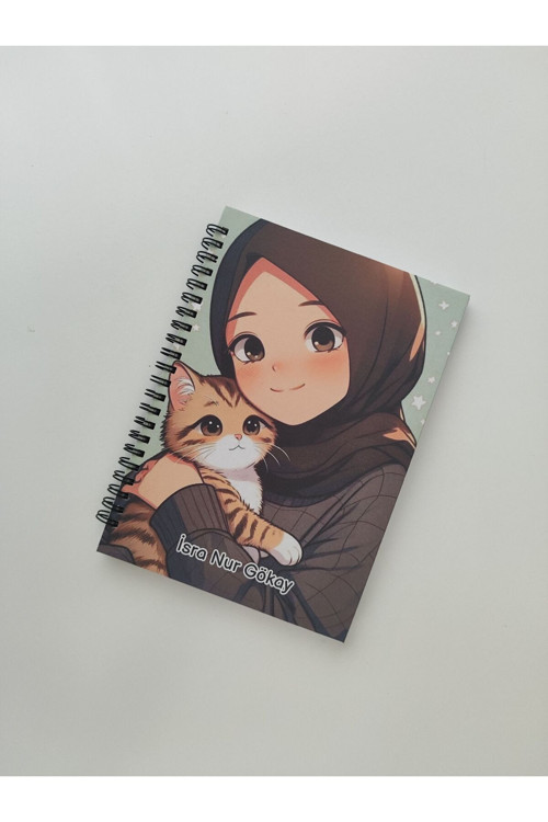 Kedi ve Kız Temalı Spiralli Defter