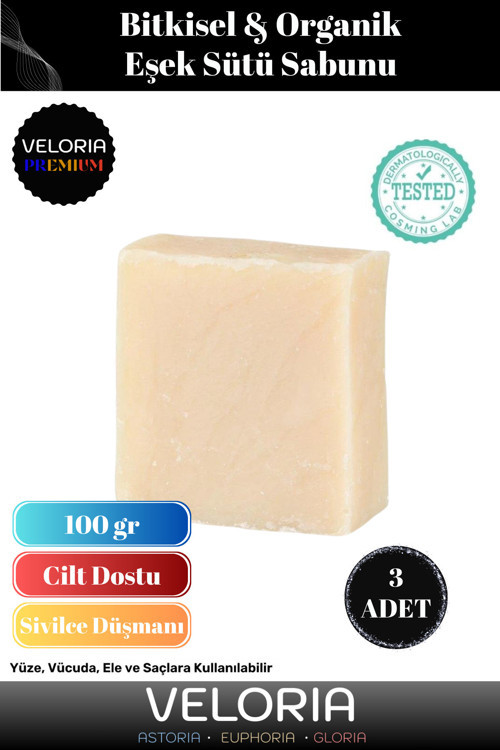 Premium Seri %100 Doğal Organik Yüz Saç Vücut Cilt Dengeleyici Vegan Eşek Sütü Sabunu 3 Adet