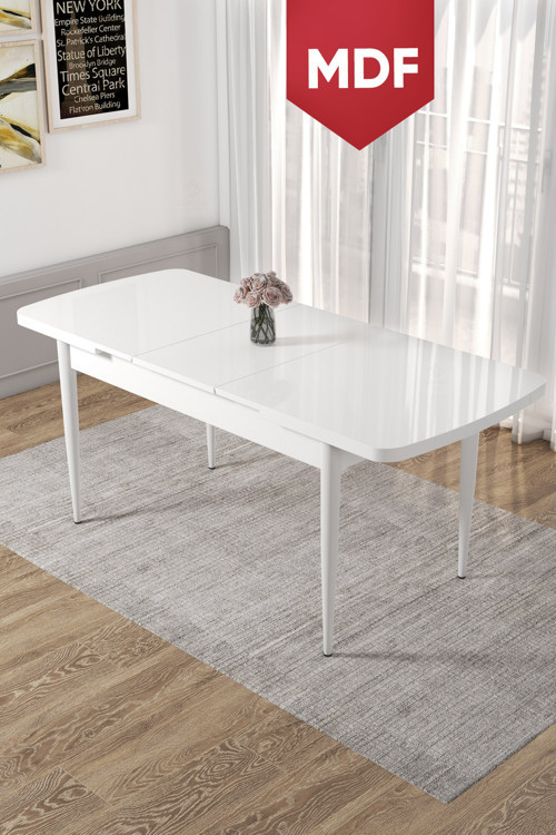 Kor Serisi 70x114 MDF Açılabilir Beyaz Mutfak Masası, Yemek Masası