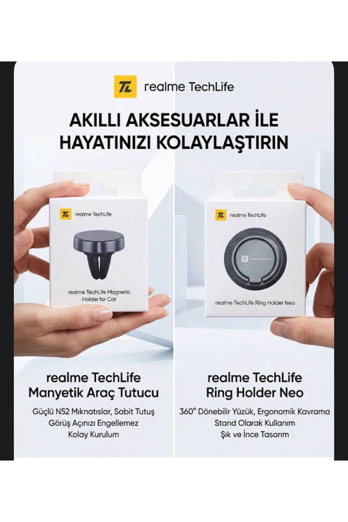 Realmi TechLife Araç İçi Telefon Tutucu + Telefon Arkası Yüzük Tutucu