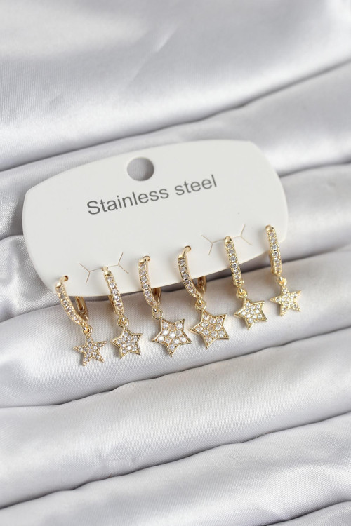 316L Çelik Gold Renk 6'lı Set Yıldız Model Kadın Küpe TG27BKP11751