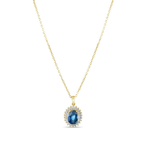 2.6 Karat Pırlanta Safir Kolye, Doğal Pırlanta, Mücevher Sertifikalı, Sarı Altın