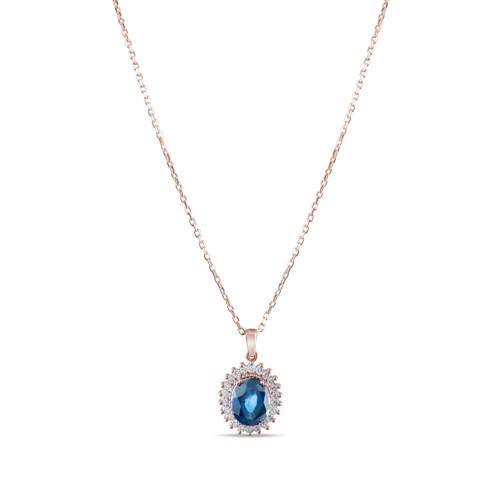 2.6 Karat Pırlanta Safir Kolye, Doğal Pırlanta, Mücevher Sertifikalı, Rose Altın