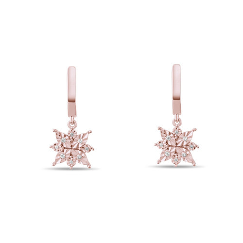 0.10 Karat Pırlanta Kartanesi Küpe, Doğal Pırlanta, Sertifikalı Mücevher, Rose Altın
