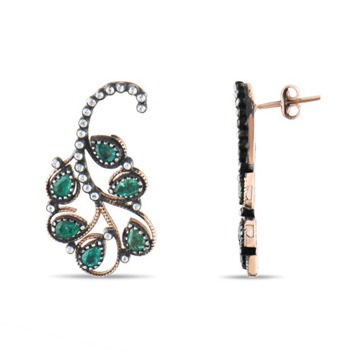 1.98 Karat Pırlanta Zümrüt Küpe, Doğal Pırlanta, Sertifikalı Mücevher, Rose Altın
