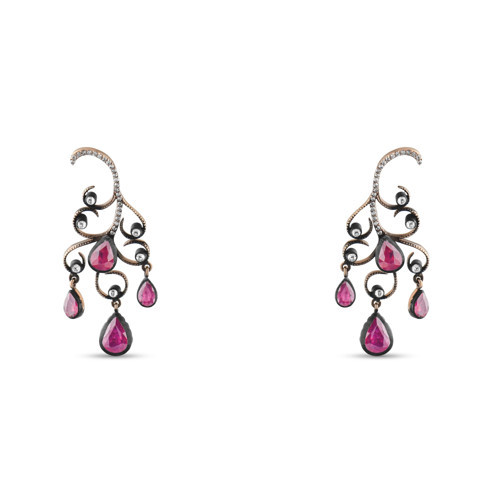 3.4 Karat Pırlanta Yakut Küpe, Doğal Pırlanta, Sertifikalı Mücevher, Rose Altın