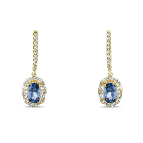2.43 Karat Pırlanta Safir Küpe, Doğal Pırlanta, Sertifikalı Mücevher, Sarı Altın