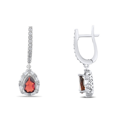 2.02 Karat Pırlanta Garnet Küpe, Doğal Pırlanta, Sertifikalı Mücevher, Beyaz Altın