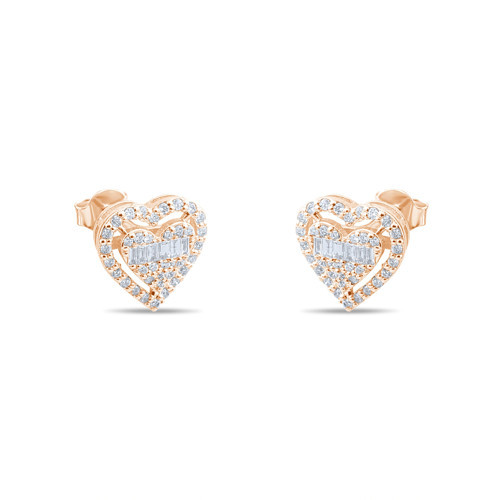 0.23 Karat Baget Pırlanta Küpe, Çiçek Motifli, Doğal Pırlanta, Sertifikalı Mücevher, Rose Altın