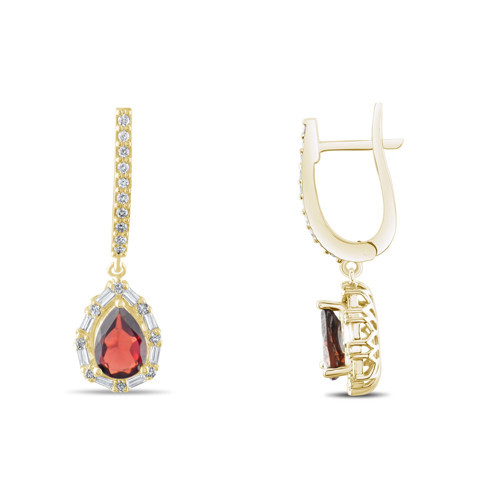 2.02 Karat Pırlanta Garnet Küpe, Doğal Pırlanta, Sertifikalı Mücevher, Sarı Altın