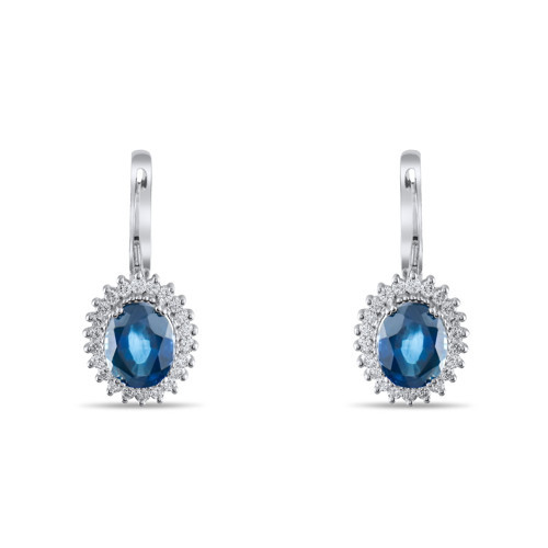 5.17 Karat Pırlanta Safir Küpe, Doğal Pırlanta, Sertifikalı Mücevher, Beyaz Altın