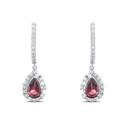 1.85 Karat Pırlanta Rhodolite Küpe, Doğal Pırlanta, Sertifikalı Mücevher, Beyaz Altın