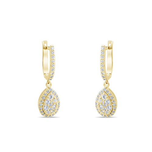 0.65 Karat Pırlanta Küpe, Damla Motifli, Doğal Pırlanta, Sertifikalı Mücevher, Sarı Altın