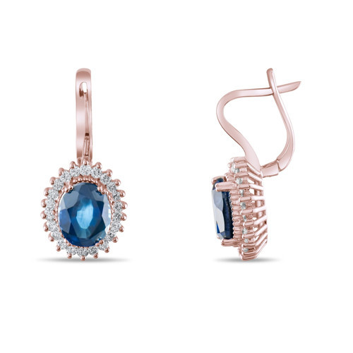 5.17 Karat Pırlanta Safir Küpe, Doğal Pırlanta, Sertifikalı Mücevher, Rose Altın