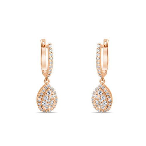 0.65 Karat Pırlanta Küpe, Damla Motifli, Doğal Pırlanta, Sertifikalı Mücevher, Rose Altın