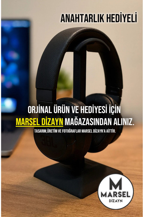Dekoratif Gamer Kulaklık Standı - Kulaklık Tutucu-Siyah- 24 Cm - Kış Temalı Anahtarlık Hediyeli