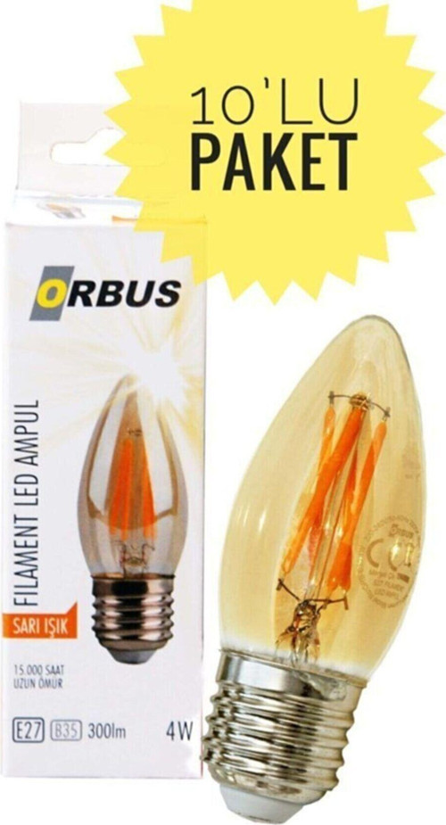 B35 4W Sarı Işık Amber Avize Rustik LED Ampul 10'Li Paket