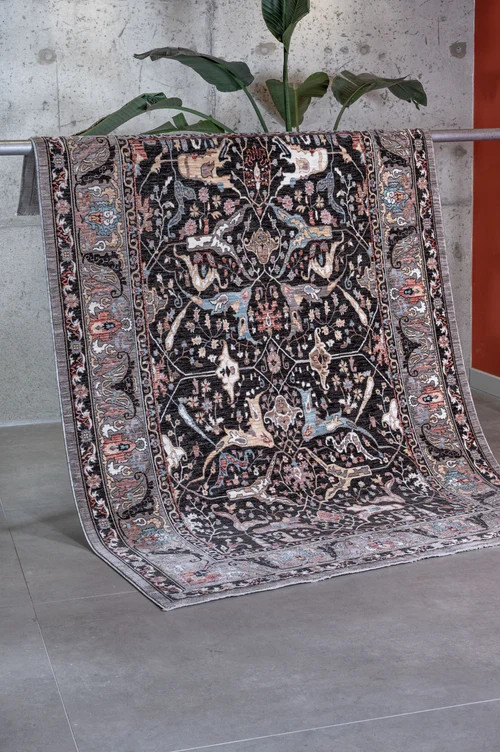 Ambiance 2971 Siyah Geleneksel Desenli Makine Halısı