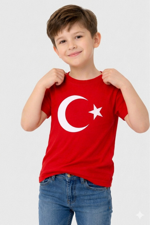 Unisex Çocuk Türk Bayraklı Kısa Kollu Tişört