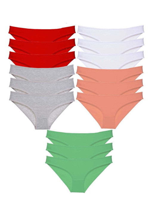 15 Adet Süper Eko Set Likralı Kadın Slip Külot Kırmızı Gri Beyaz Pudra Yeşil