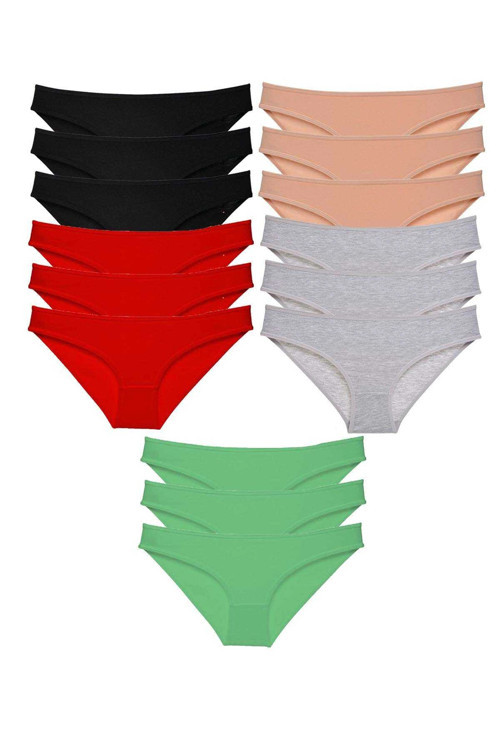 15 Adet Süper Eko Set Likralı Kadın Slip Külot Siyah Kırmızı Ten Gri Yeşil