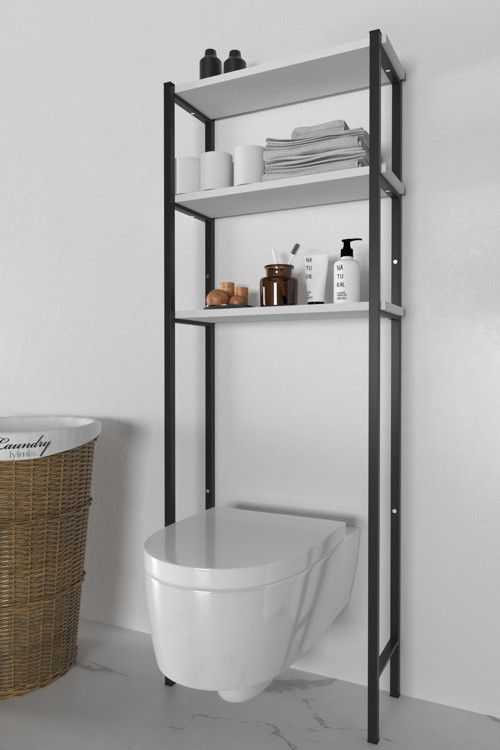 Banyo Wc Arkası Üstü Düzenleyici Raf Organizatör Havluluk Metal Gövde Banyo Rafı