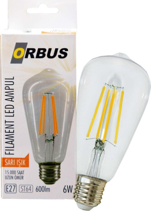 Orbud Dekoratif Ampul St64 E27 Şeffaf Sarı Işık