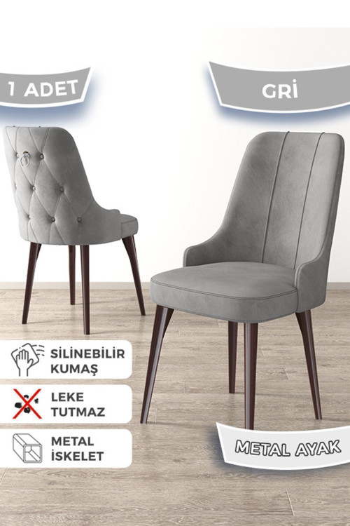 Concept Newa Serisi, 1.Sınıf Babyface Kumaş Kahve Metal Ayak, 1 Adet Gri Sandalye Gümüş Halkalı