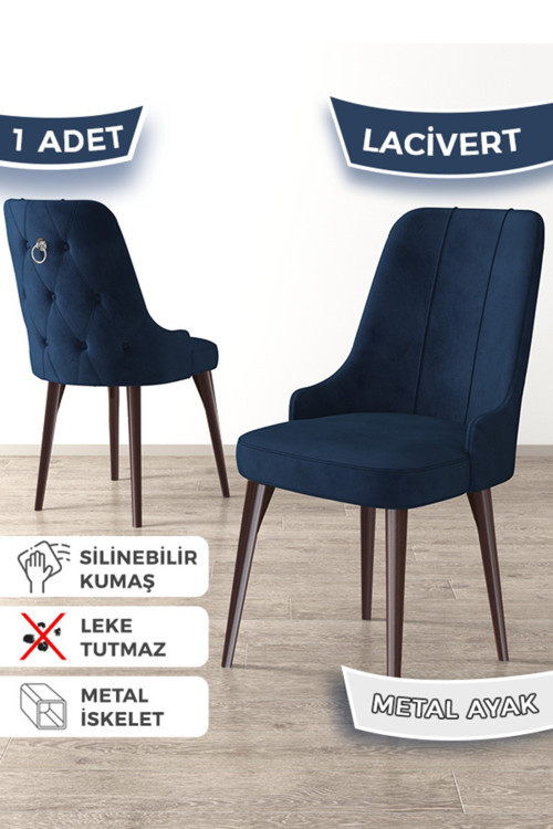 Concept Newa Serisi, 1.Sınıf Babyface Kumaş Kahve Metal Ayak, 1 Adet Lacivert Sandalye Gümüş Halkalı