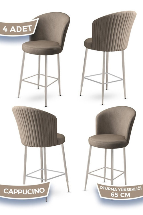 Concept Alte Serisi 4 Adet Babyface Kumaş 65 Cm Krom Kaplama Ayaklı Cappucino Bar Sandalyesi
