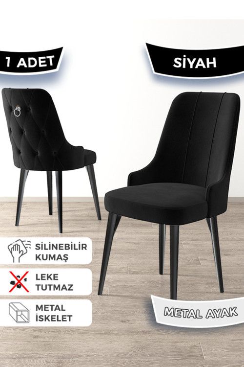 Concept Newa Serisi, 1.Sınıf Babyface Kumaş Siyah Metal Ayak Gümüş Halkalı, 1 Adet Siyah Sandalye