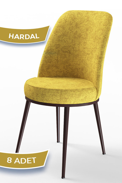 Concept Dexa Serisi, Üst Kalite Mutfak Sandalyesi, Metal Kahverengi Iskeletli, 8 Adet Hardal Sandalye