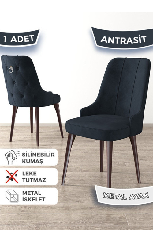 Concept Newa Serisi, 1.Sınıf Babyface Kumaş Kahve Metal Ayak, 1 Adet Antrasit Sandalye Gümüş Halkalı