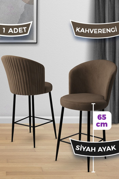 Concept Alte Serisi 1 Adet 65 Cm Kahve Ada Mutfak Bar Sandalyesi Babyface Kumaş Siyah Metal Ayak