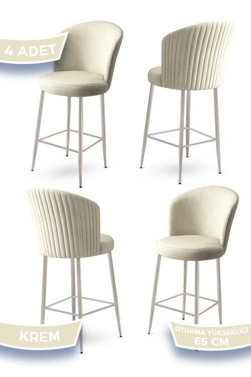 Concept Alte Serisi 4 Adet Babyface Kumaş 65 Cm Krom Kaplama Ayaklı Krem Bar Sandalyesi