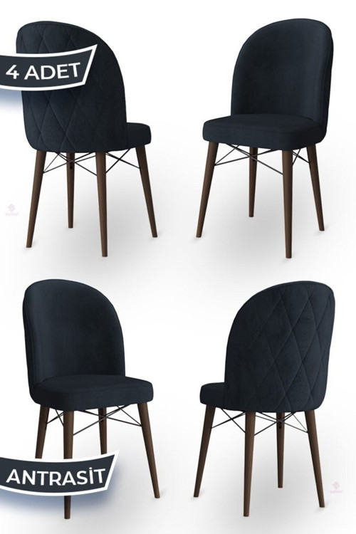 Concept Bika Serisi 4 Adet Antrasit Mutfak Sandalyesi Ceviz Gürgen Ayaklı 1. Sınıf Babyface Kumaş