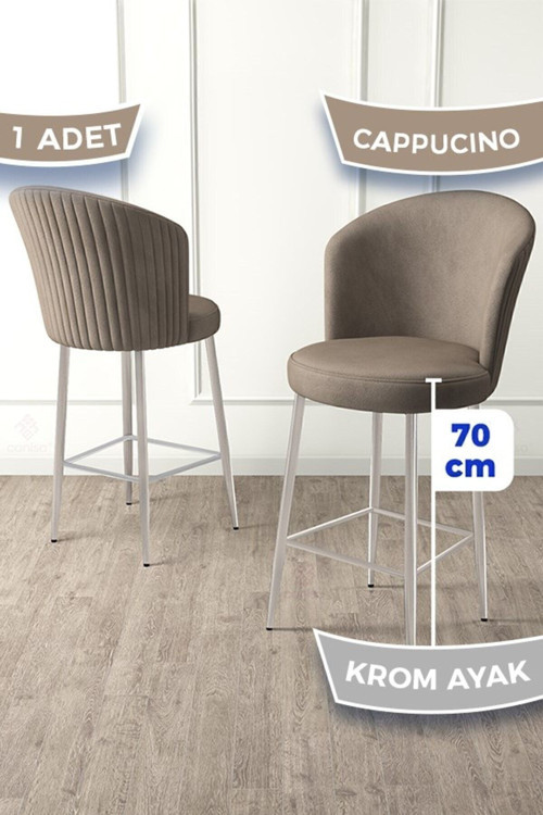 Concept Fora Serisi Ada Mutfak Bar Sandalyesi Krom Kaplama Metal Ayaklı Babyface Kumaş 1 Cappucino Sandalye
