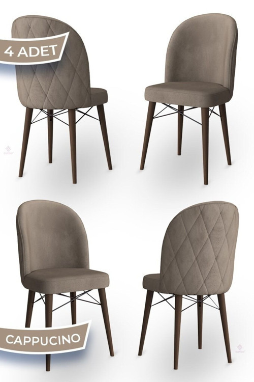 Concept Bika Serisi 4 Adet Cappucino Mutfak Sandalyesi Ceviz Gürgen Ayaklı 1. Sınıf Babyface Kumaş