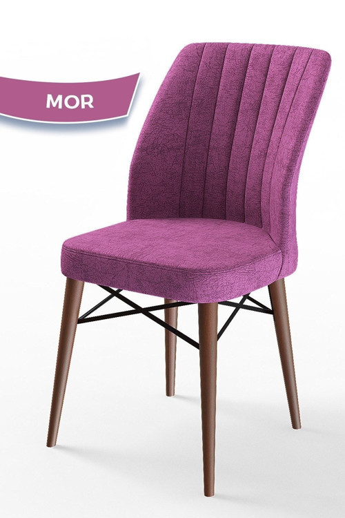 Concept Flex Serisi, Üst Kalite Mutfak Sandalyesi, Mor Sandalye, Gürgen Ceviz Ahşap Ayak