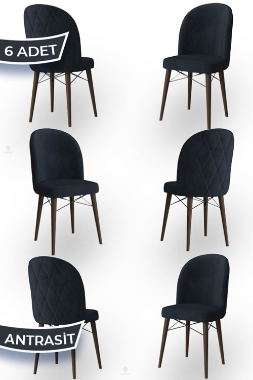 Concept Bika Serisi 6 Adet Antrasit Mutfak Sandalyesi Ceviz Gürgen Ayaklı 1. Sınıf Babyface Kumaş