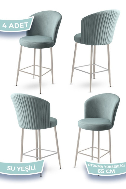 Concept Alte Serisi 4 Adet Babyface Kumaş 65 Cm Krom Kaplama Ayaklı Su Yeşili Bar Sandalyesi