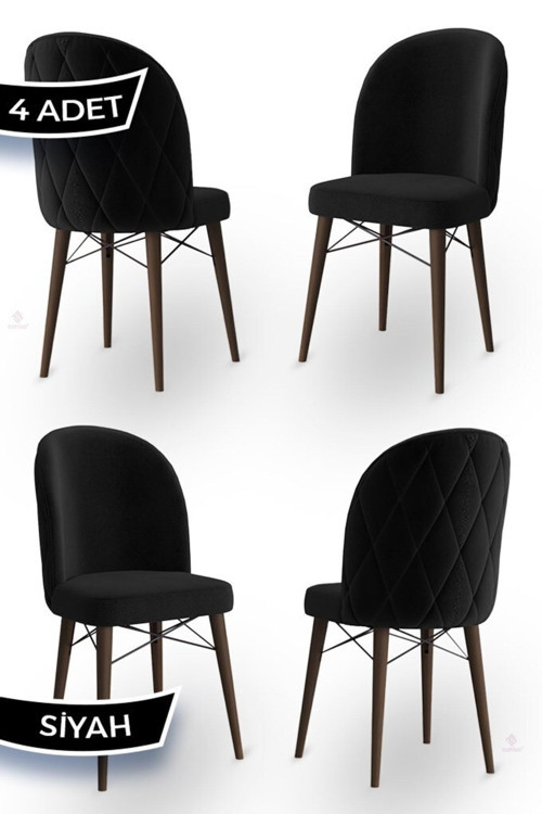 Concept Bika Serisi 4 Adet Siyah Mutfak Sandalyesi Ceviz Gürgen Ayaklı 1. Sınıf Babyface Kumaş