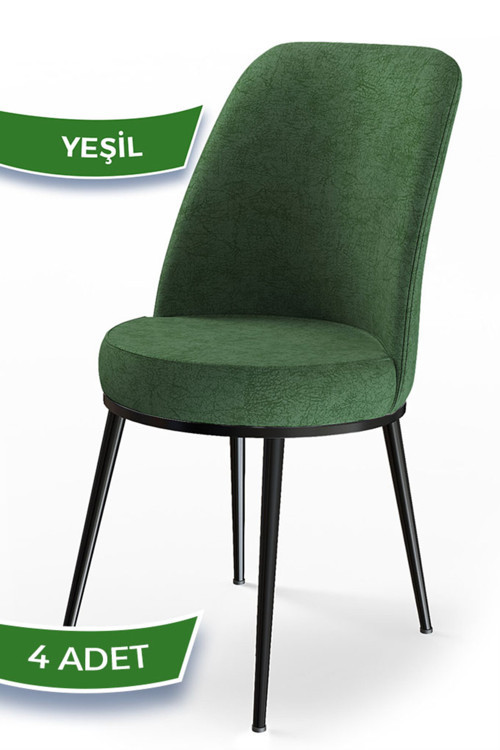 Concept Dexa Serisi,Üst Kalite Mutfak Sandalyesi,4 Adet Sandalye,Haki Yeşil Sandalye,Metal Siyah Iskeletli