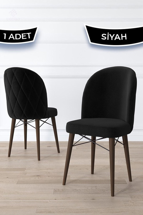 Concept Bika Serisi 1 Adet Siyah Mutfak Sandalyesi Ceviz Gürgen Ayaklı 1. Sınıf Babyface Kumaş