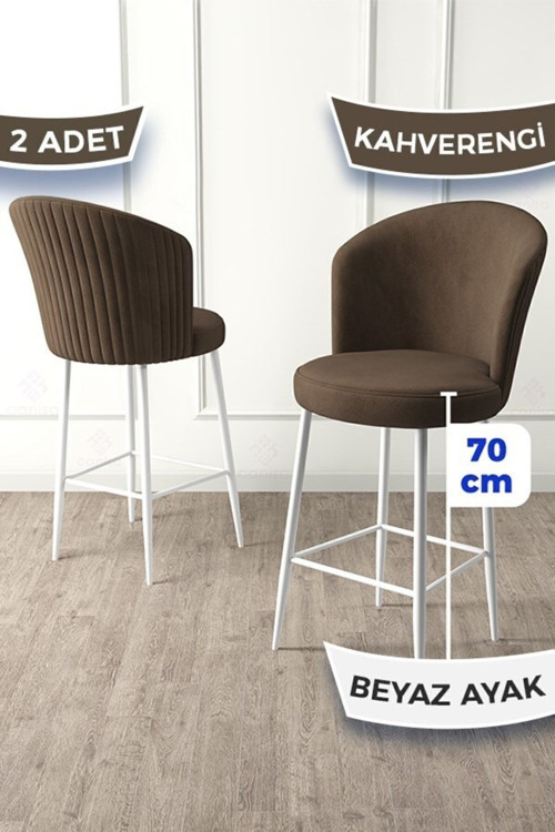 Concept Fora Serisi 2 Adet Kahve Sandalye Ada Mutfak Bar Sandalyesi Beyaz Metal Ayaklı Babyface Kumaş