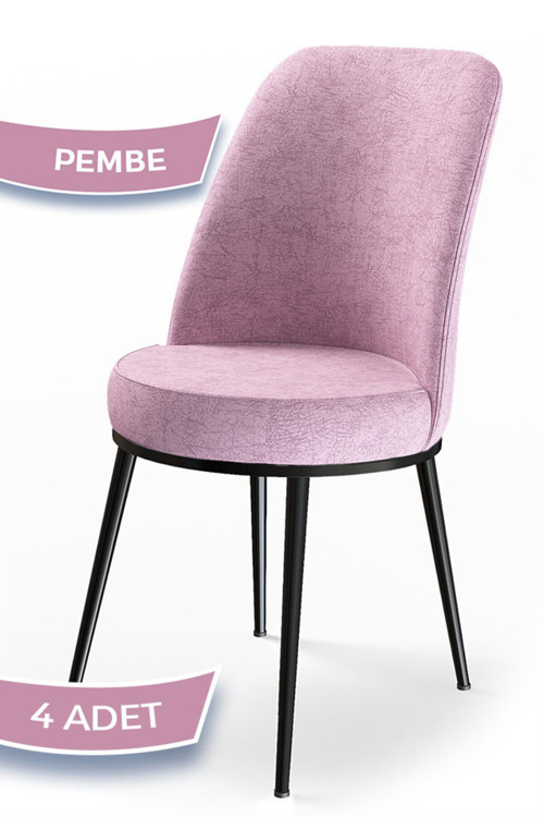 Concept Dexa Serisi, Üst Kalite Mutfak Sandalyesi,4 Adet Sandalye, Pembe Sandalye, Metal Siyah Iskeletli