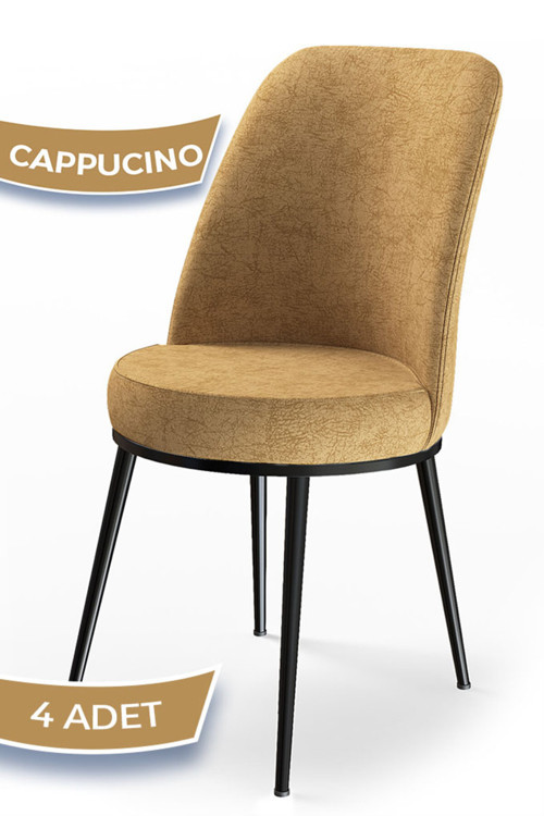 Concept Dexa Serisi, Üst Kalite Mutfak Sandalyesi,4 Adet Sandalye, Cappucino Sandalye, Metal Siyah Iskeletli