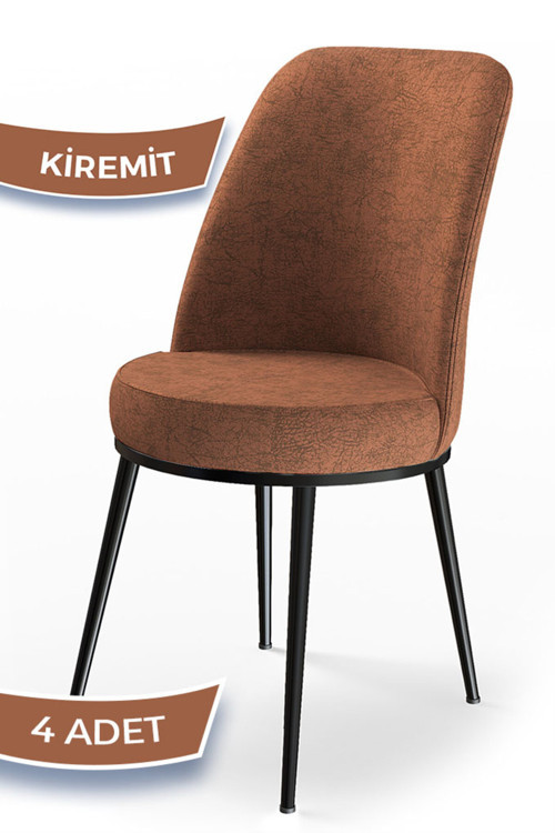 Concept Dexa Serisi, Üst Kalite Mutfak Sandalyesi,4 Adet Sandalye, Kiremit Sandalye, Metal Siyah Iskeletli